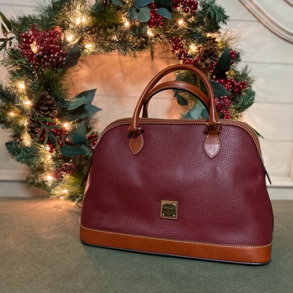 Dooney & Bourke Pebble Grain Cranberry Deana Satchel - Picture 1 of 9